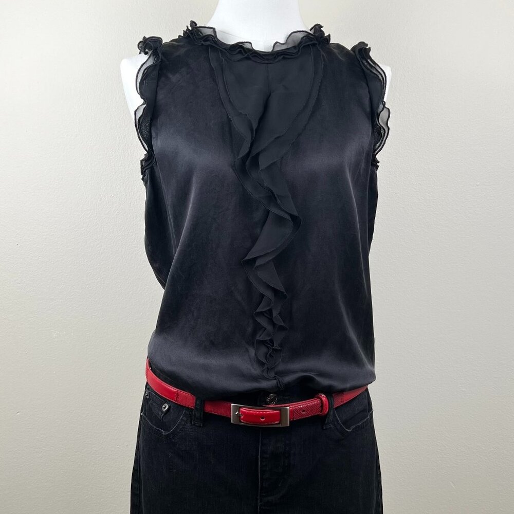 KENAR Silk Ruffled High Neck Blouse in Black
